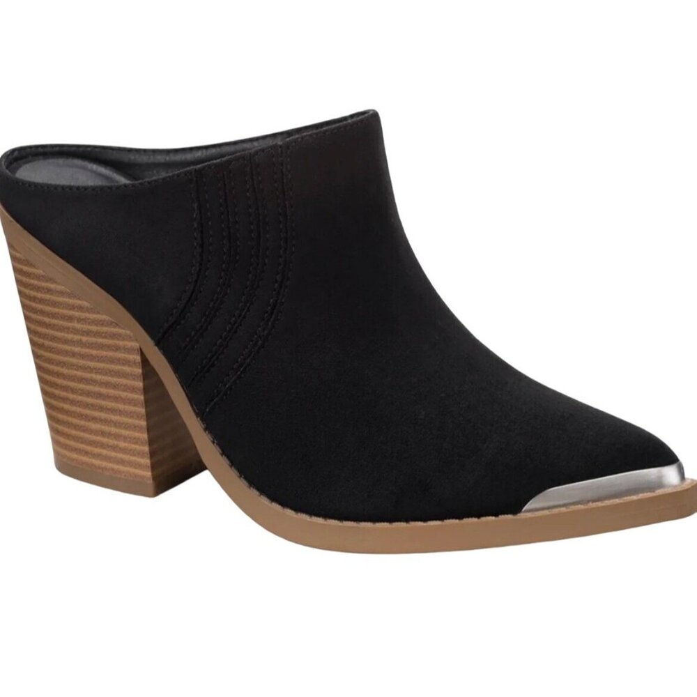 Sun & Stone Deyzaa Black Micro Suede Mules
